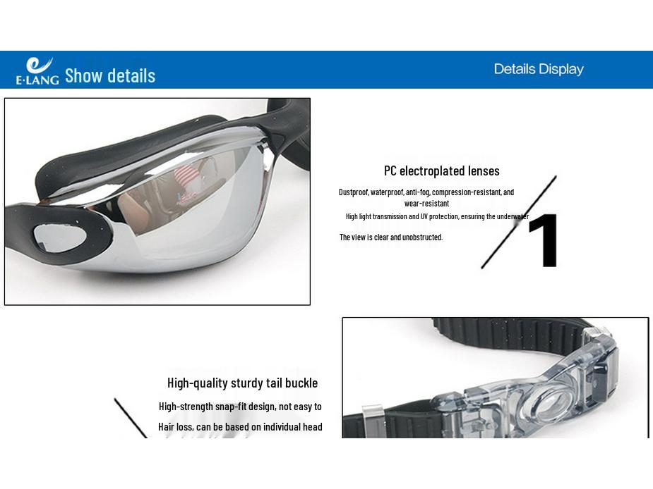 High-Definition Anti-Fog Electroplated Swimming Goggles with Silicone Straps