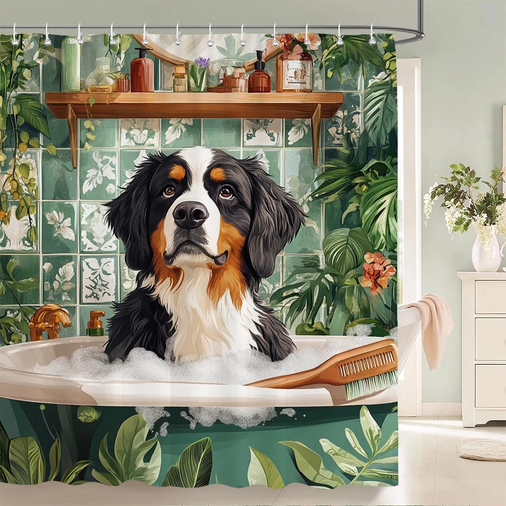 Stil Nordic Flori Frunze Animale Perdea de Duș Pisică și Câine Imprimată Perdea de Baie pentru Baie Decor Acasă Perdea cu Cârlige