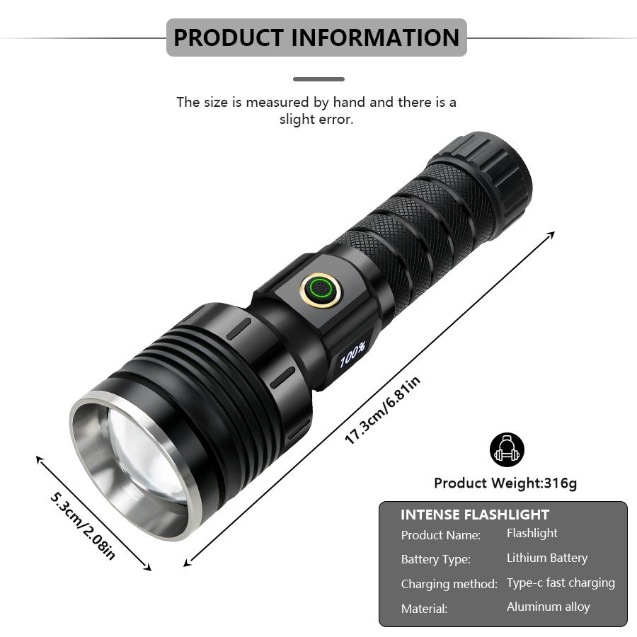 Rechargeable Powerful LED Flashlight Torch Light 10000LM High Power Flashlight Tactical Lantern Long-cut Range Hand Lamp For Camping