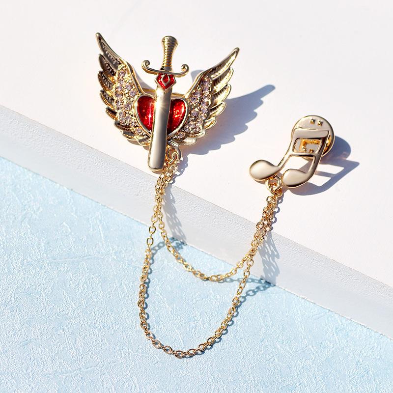 Bo Xin Yun Men's Multi-Layer Chain Brooch with Alloy Wings Lapel Pin