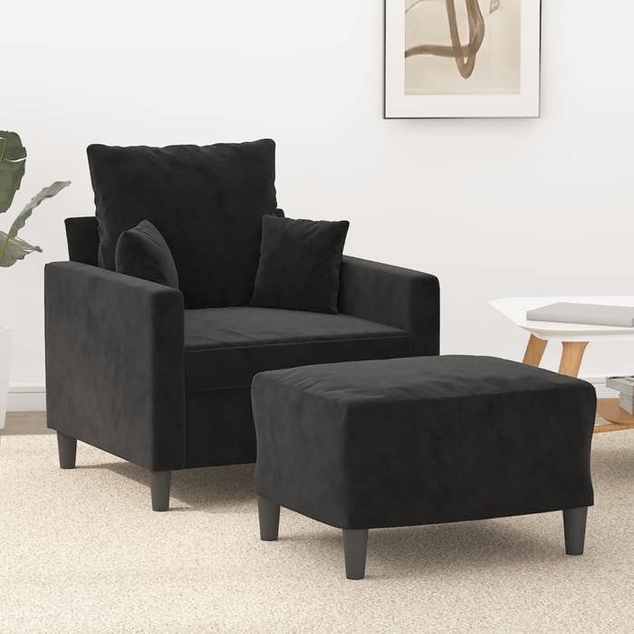 VidaXL Armchair with Footrest Black 60 Cm Velvet, Sofa, Armchair, TV Armchair, Single Sofa, Seat, Recliner Sofa, 3201102