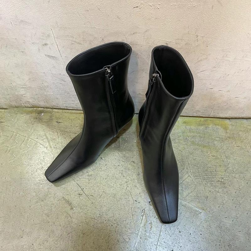 

Leather Niche Simple Small Square Head Thin Heel Chelsea Boots Medium Boots Women s Zipper Short Boots Martin Boots Skinny Boots 40