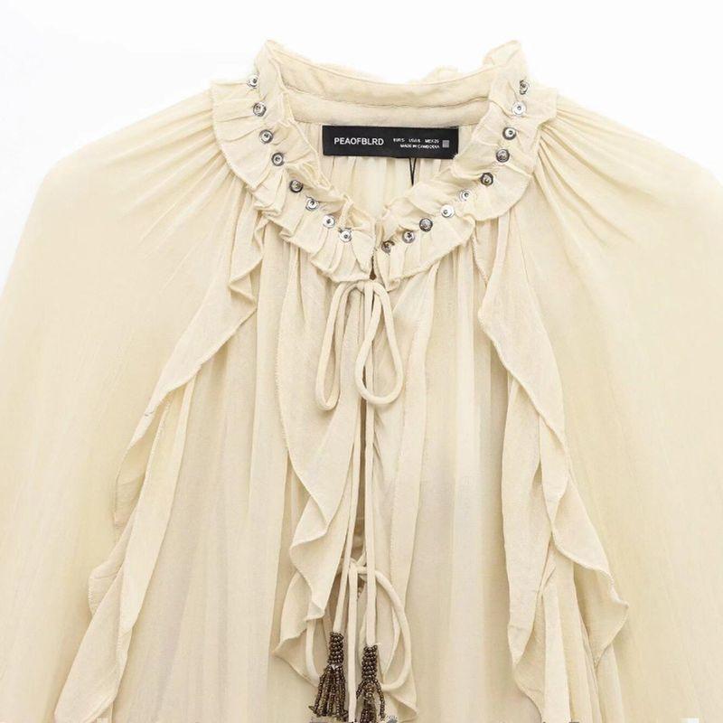 Kaslead New Arrival Women's Clothing Fashion Style Laminated Decoration Romantic Style Casual Long Sleeves Shirt 5770026