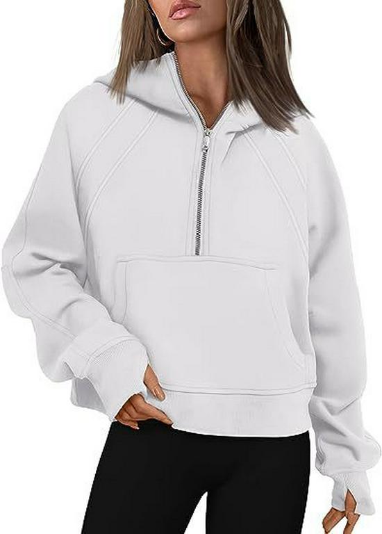 2023 Autumn/Winter Casual Sports Half-Zip Hooded Fleece-Lined Sweatshirt