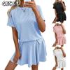Fatos de Calça Casuais de Manga Curta com Gola Redonda para Moda Feminina
