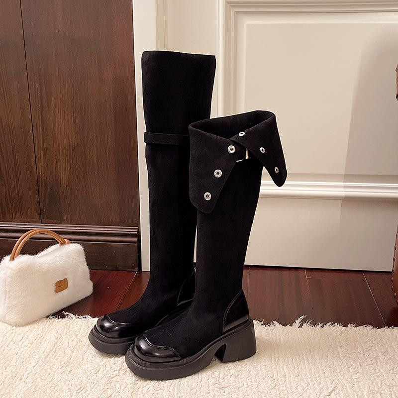 Maillard Two Wear Folded High-heeled Knee Boots Children's Boots Thick-soled 2025 New Thin High Boots Women