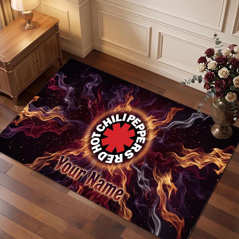 Tappeto in Velluto di Cristallo Personalizzato Red Hot Chili Peppers, Tappeto Morbido Antiscivolo con Testo Nome Personalizzato per Soggiorno Camera da Letto