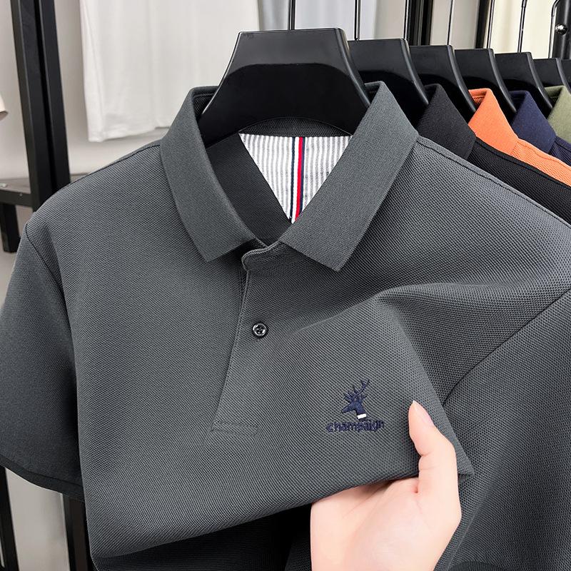 Pánské elegantní polo tričko s krátkým rukávem, luxusní vyšívané tričko s klopou a volným topem s půl rukávem