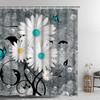 Rustic Shower Curtain Grey Floral Fabric Bath Curtains Butterfly Daisy American Country Farm Style Bathroom Decor With 12 Hooks