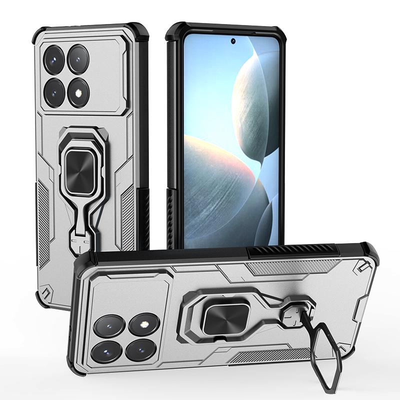 KEYSION Shockproof Armor Case for POCO F6 Pro Soft Silicone+PC Upright Metal Ring Stand Phone Cover for Xiaomi POCO X6 Pro 5G