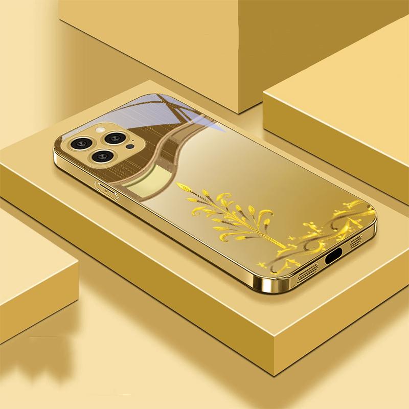 

Квітка Золота Орхідея Для IPhone 16 Pro Max 15 P Ro 14 M Ax 13 Plus 12 Mini 11 XS Max XR Золотий Загартований Скляний Чохол для Телефону For iPhone 13 Mini