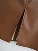 Slimming PU Leather High Slit Midi Skirt - Retro High Waist Hip-Hugging Style