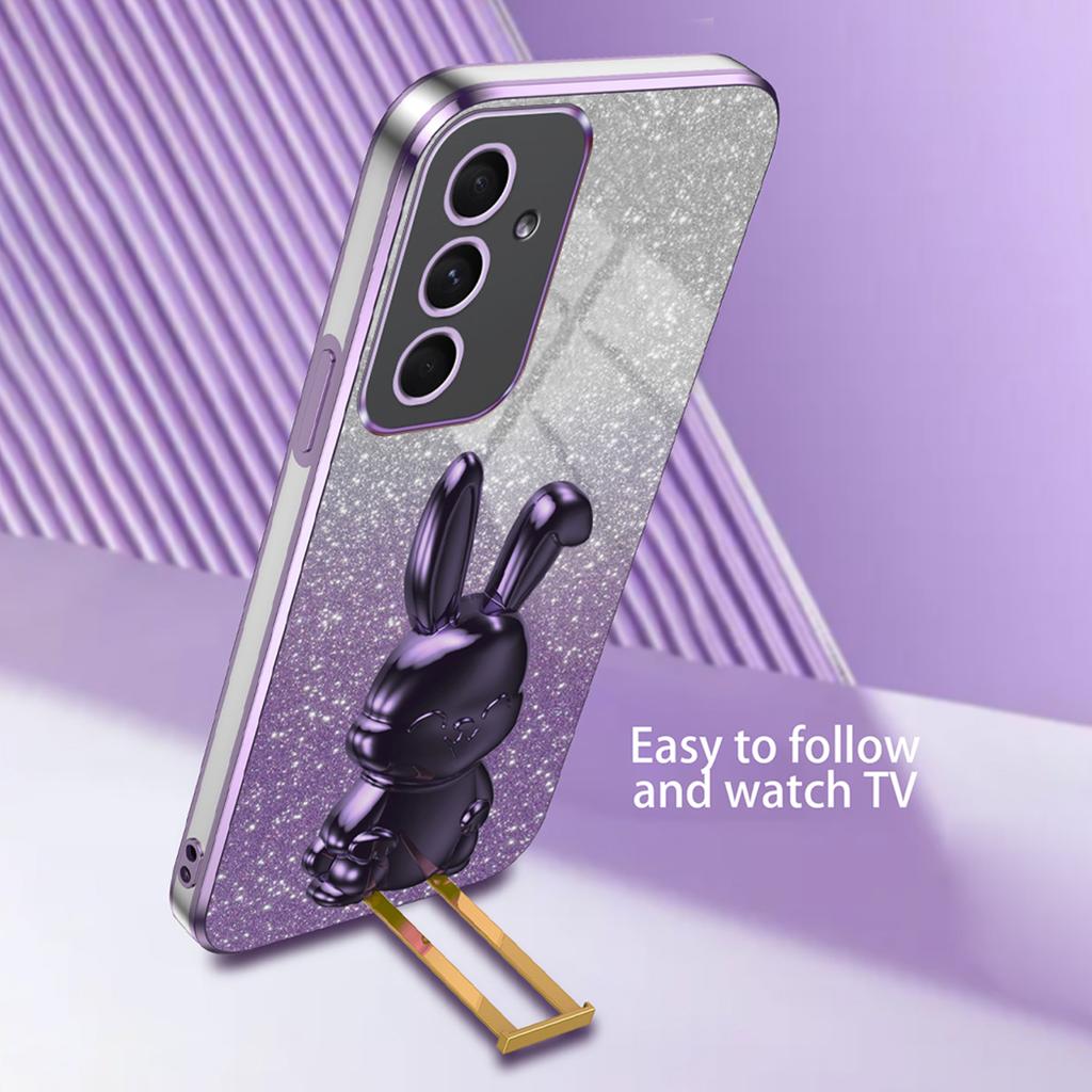 For Samsung Galaxy A55 5G Case Hidden Pull-out Kickstand Cartoon Rabbit Anti-fall Phone Cover