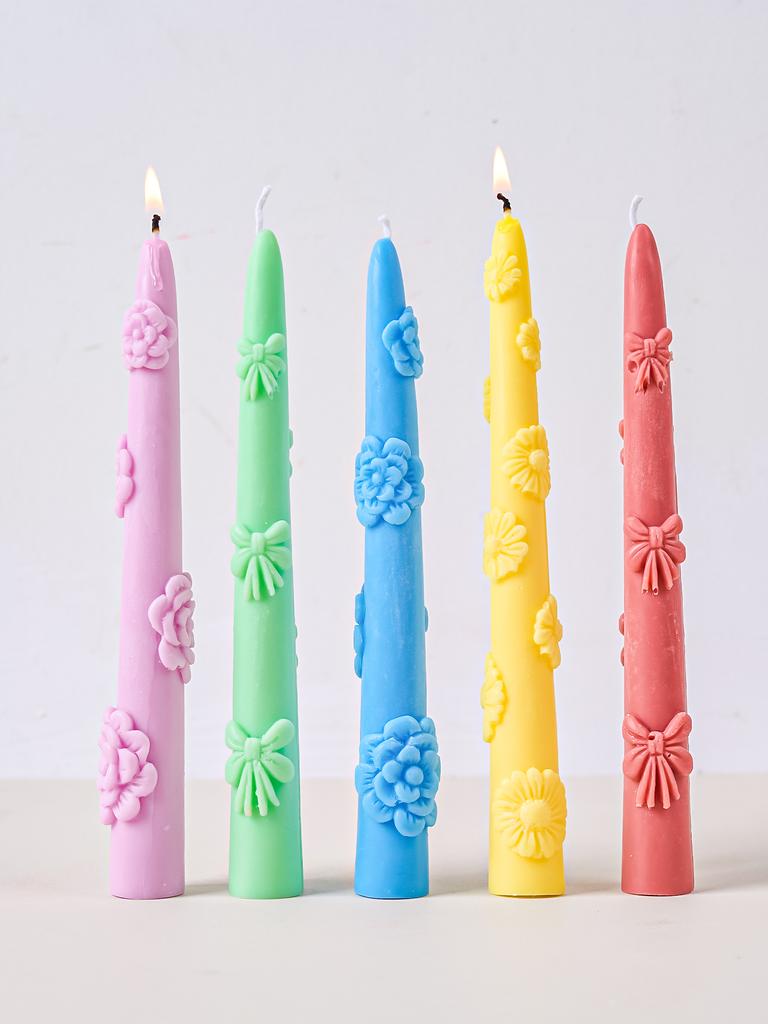 DIY Flower and Ribbon Bow Candle Silicone Mold Creative Long Rod Handmade Candles Ornament Making Supplies Home Decoration Gifts