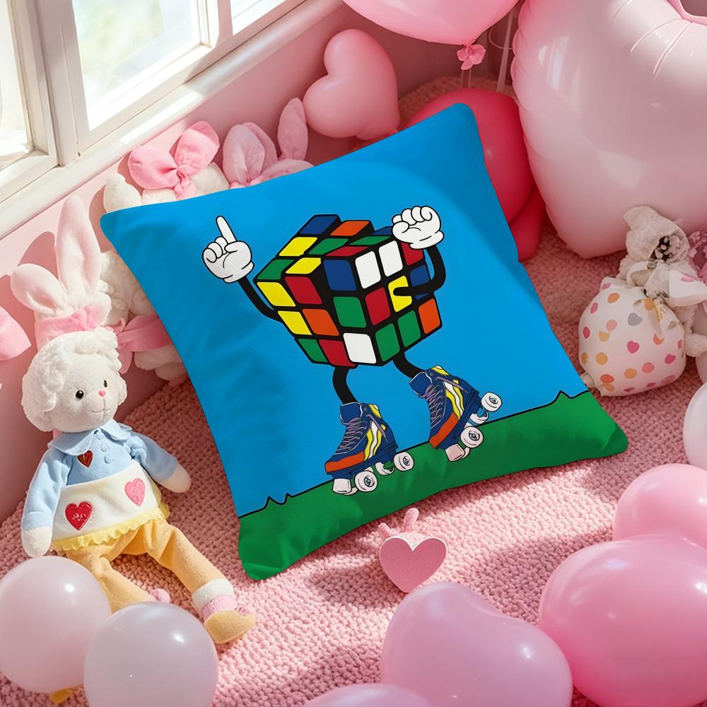 cartoon style Rubik's cube Cute Cushion Cover Pattern Printed Pillowcase for Living Room Sofa Cushion Cover & Bedroom Decor