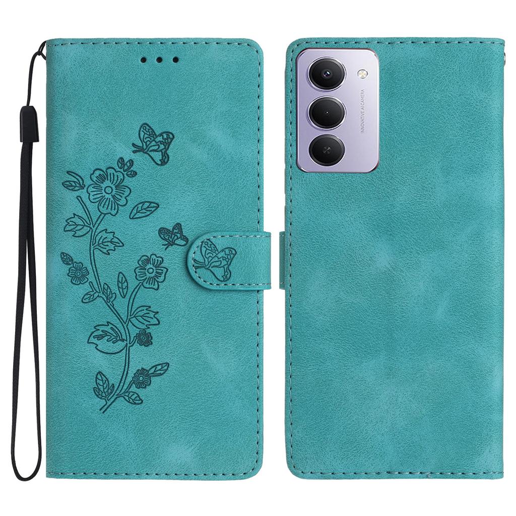 For Xiaomi Redmi 15 5G (Global) (169mm)/15 4G (169mm) Case Leather Imprinted Flower Phone Cover Wallet with Wrist Strap