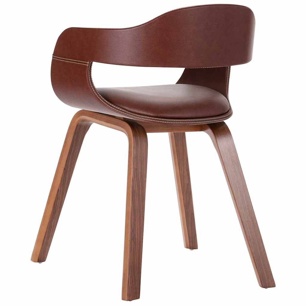 Dining Chair Brown Bentwood and Faux Leather
