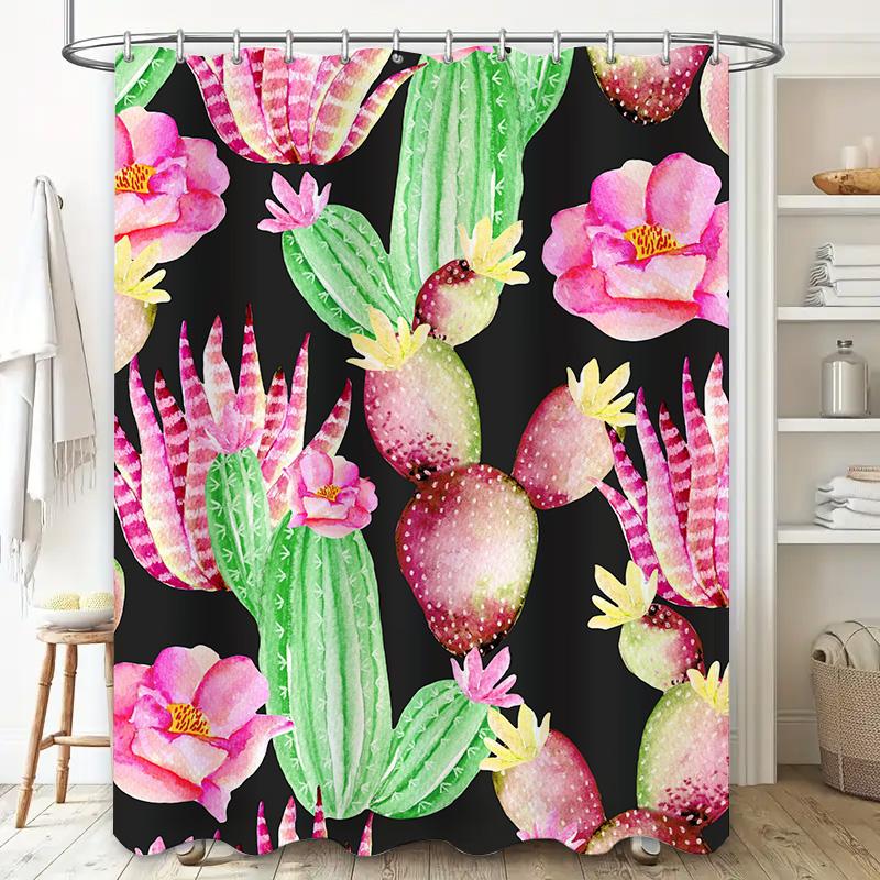 Floral Watercolor Cactus Shower Curtain Bathroom Decor Home Decoration Waterproof Fabric Print