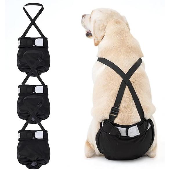 Dog Diapers Female, 3 Pack Puppy Diapers Female, Washable Reble Dog Diapers with Suspender for Peeing for Small Medium Large Female Dog in Heat Cycle
