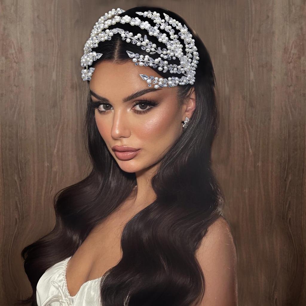 Crystal Pearl Bridal Headband & Veil Hair Accessory DZ076