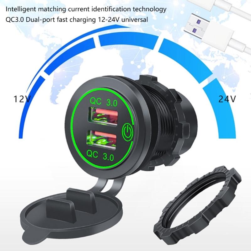 Upgrades Double  USB Car Charges Quick Charge Adapter Fast Charging ABS Dustproof USB Adapter for Vehicle Botas Motorcycles
