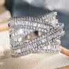 Huitan Charming Women Ring Full Bright Cubic Zirconia Luxury Party Lady Accessories Cross Design Fashion Engagement Chic Jewelry
