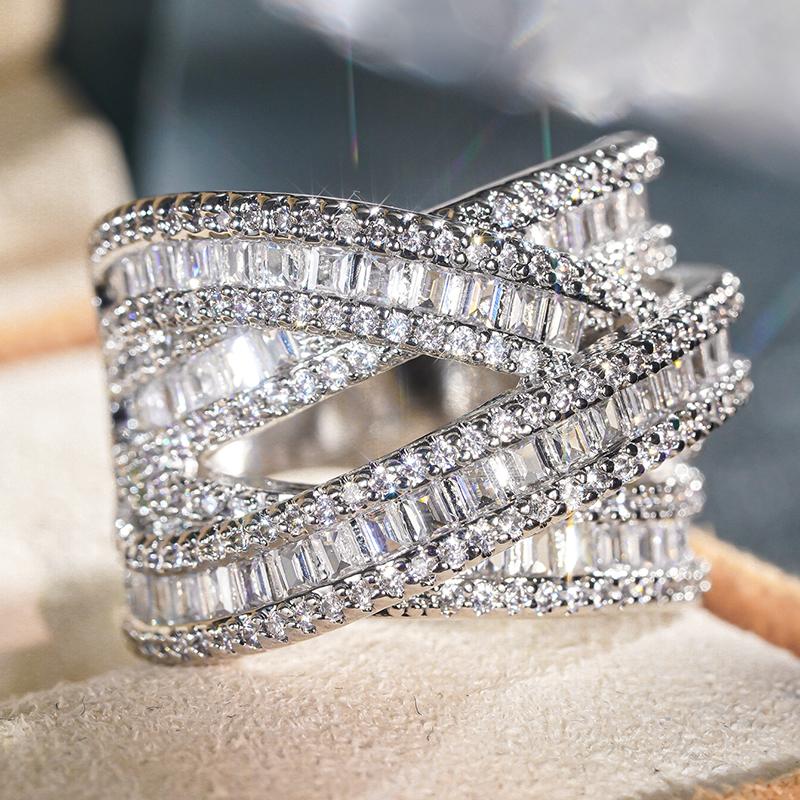 Huitan Charming Women Ring Full Bright Cubic Zirconia Luxury Party Lady Accessories Cross Design Fashion Engagement Chic Jewelry