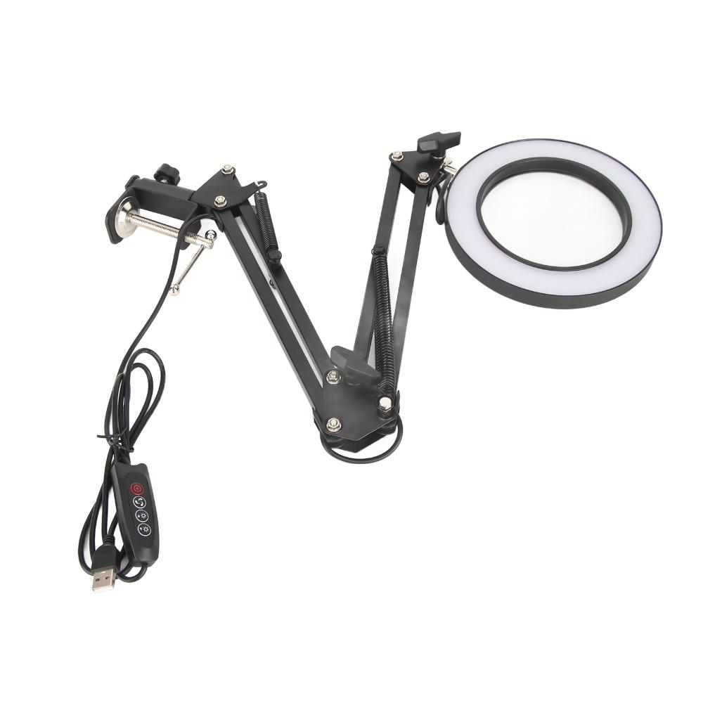 3 Colors 10X Magnifier Adjustable Desk Lamp With Clamp Magnifying Lamp Precision Work