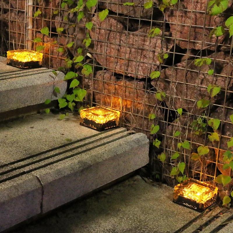 LED Solar Garden Light Brick Ice Cube Solar Lawn Lights Outdoor Christmas Decoration Lamp for Stair Pathway Driveway Landscape Yard Patio
