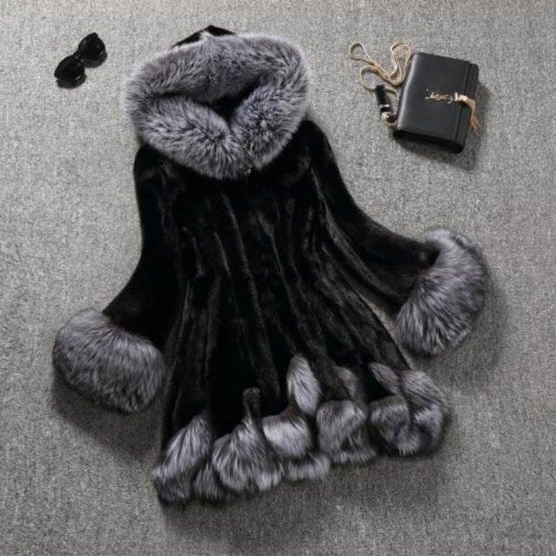 New imitation fur women's coat long imitation fox hair middle coat cotton coat