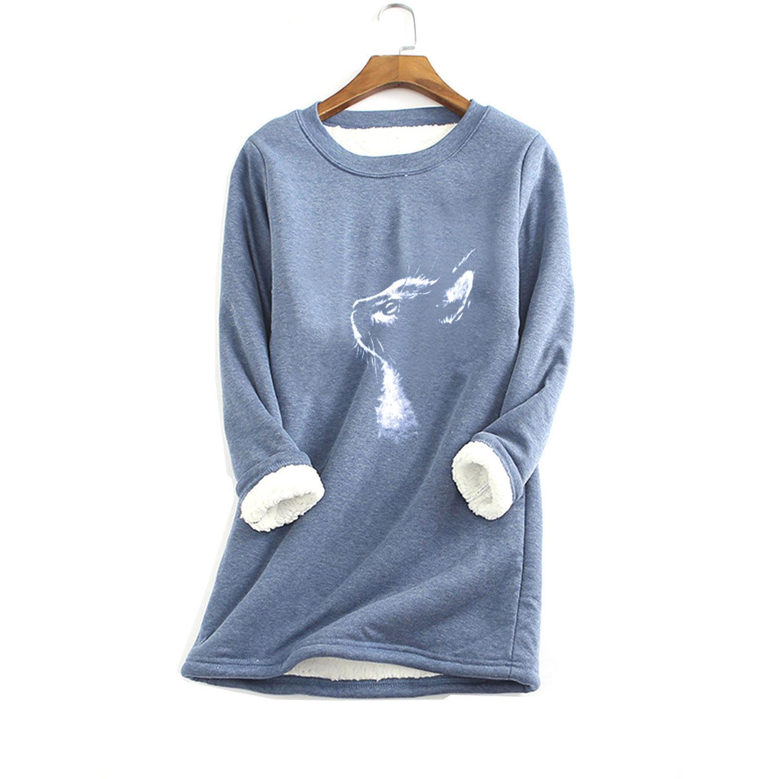 

Женская Толстовка из толстого флиса с принтом, теплое нижнее белье с круглым вырезом, топ 5XL синий