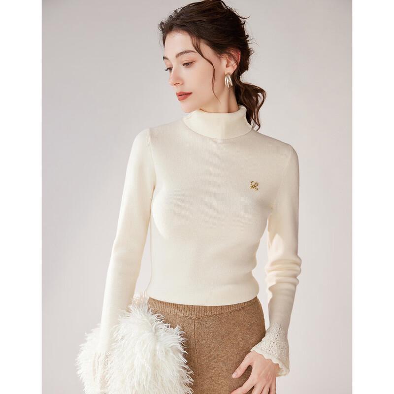 

Women s High-Neck Ribbed Flared Sleeve Knit Sweater L