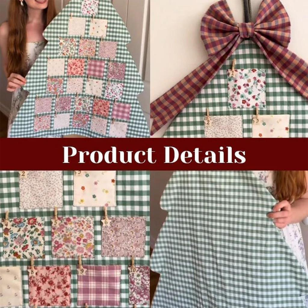 Fabric Christmas Tree Advent Calendar 24-Days Pockets Handmade Patch-work Hanging Countdown Calendar Wall Decorations