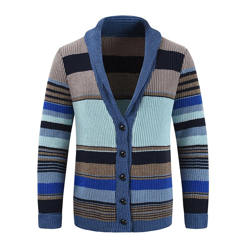 

Men s Sweater Jacket Autumn and Winter Lapel Color Matching Knitted Cardigan XXXL синій