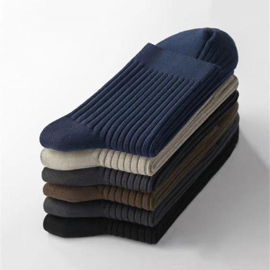 5 Pairs Men Dress Socks Polyester Cotton Breathable Crew Socks Ribbed Solid Color Socks for Casual And Professional Wear
