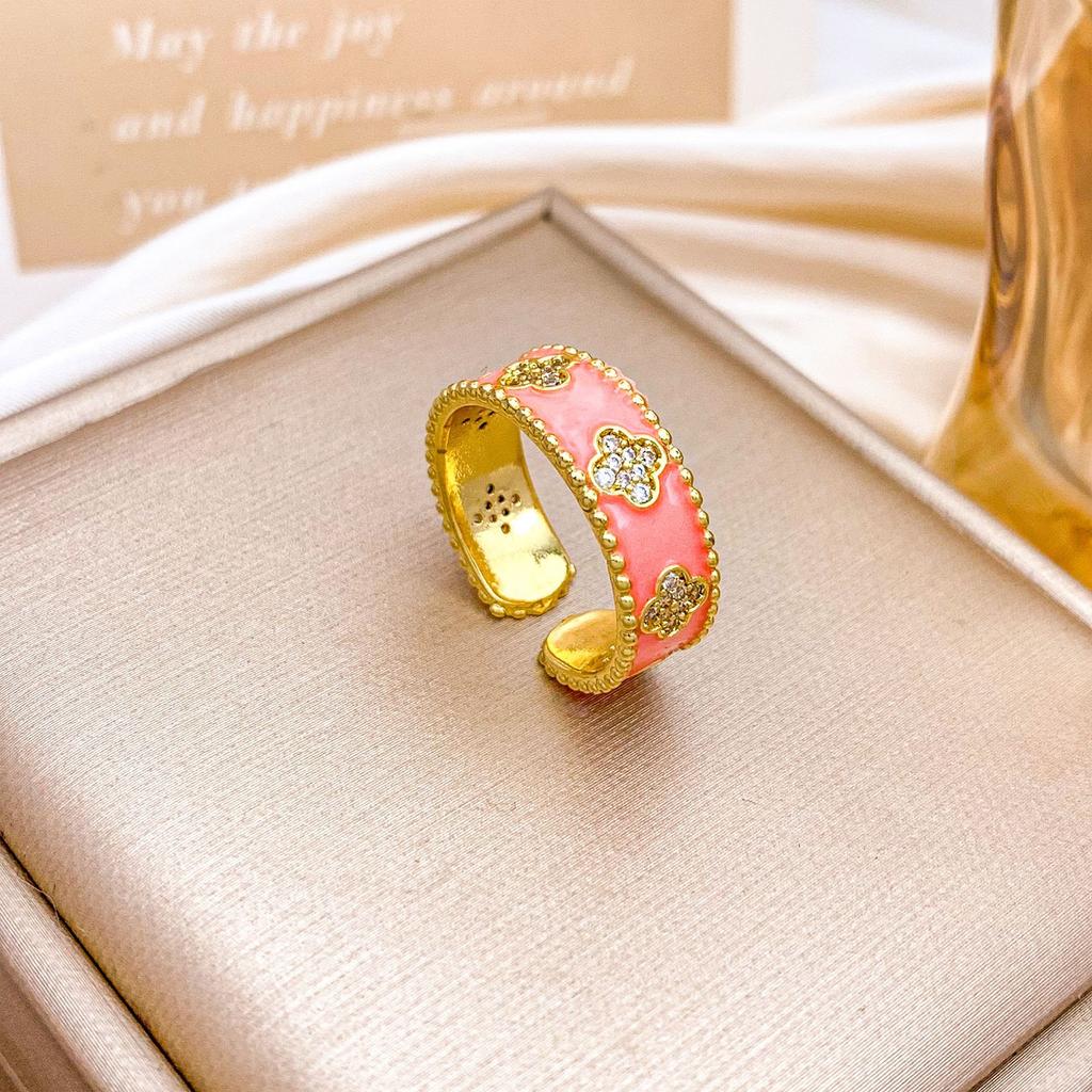 Ring Retro Flower Enamel Color Ring Niche High-end Sense Light Luxury Elegant Fashion Versatile Ring Women Do Not Fade
