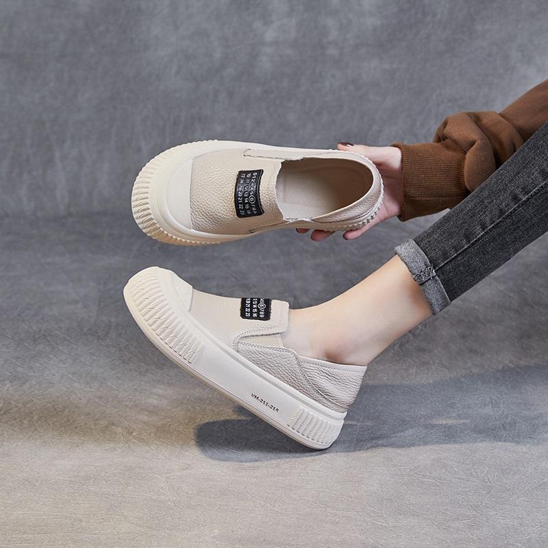 Mode GKTINOO 2025 Damen Loafer Klobige Plateau Slip On flache Schuhe Komfort Dicke Sohle Echtes Leder Akademischer Stil Lässige Loafer