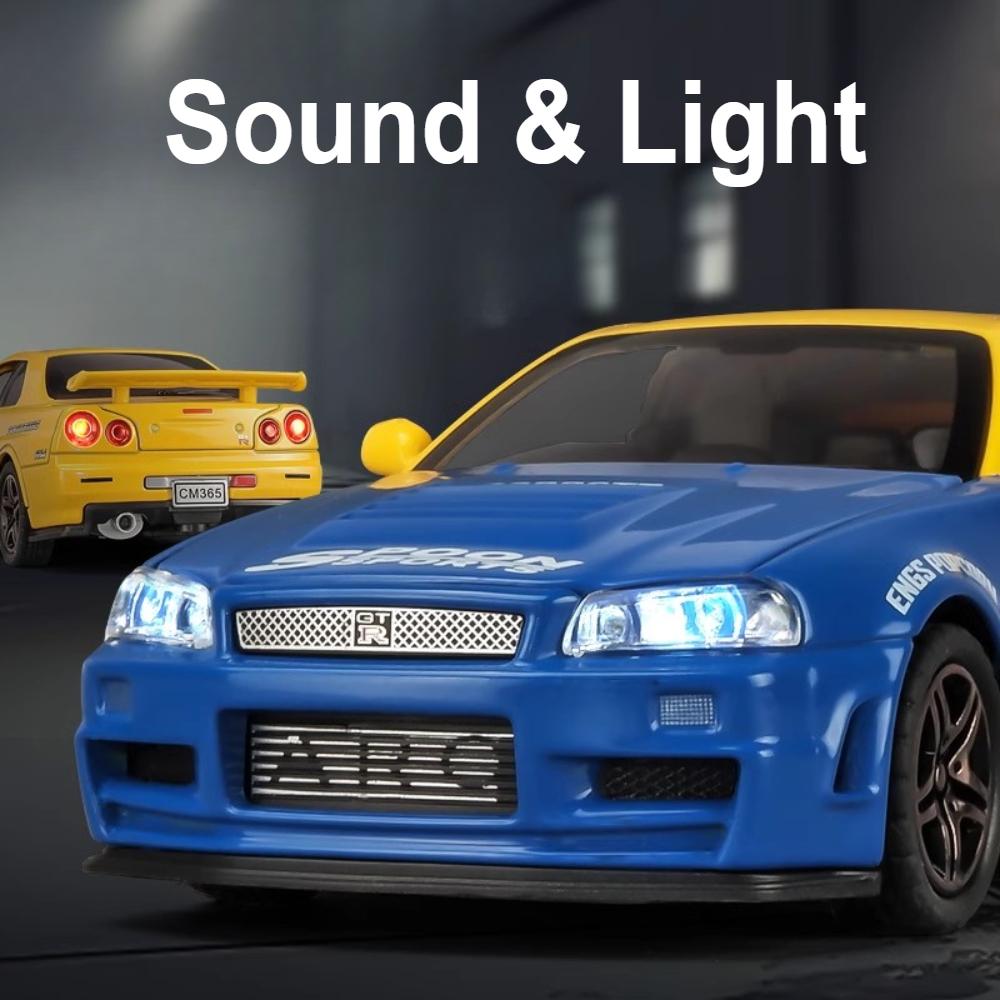 Scale 1:32 GTR50 R34 Toy Car Models Alloy Diecast Music Light Racing Vehicles Models Doors Opened Miniature Cars Gifts for Boys