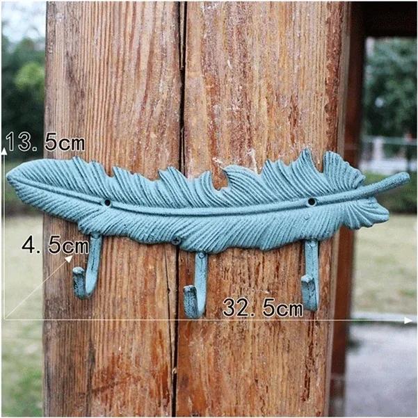 Feather Shape Single Three Hooks European Retro Style Originality Decorative Hooks Metal Iron Art Clothes Hat Key Wall Hooks