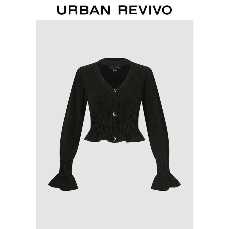UR Women s V-Neck Ruffle Knit Cardigan L