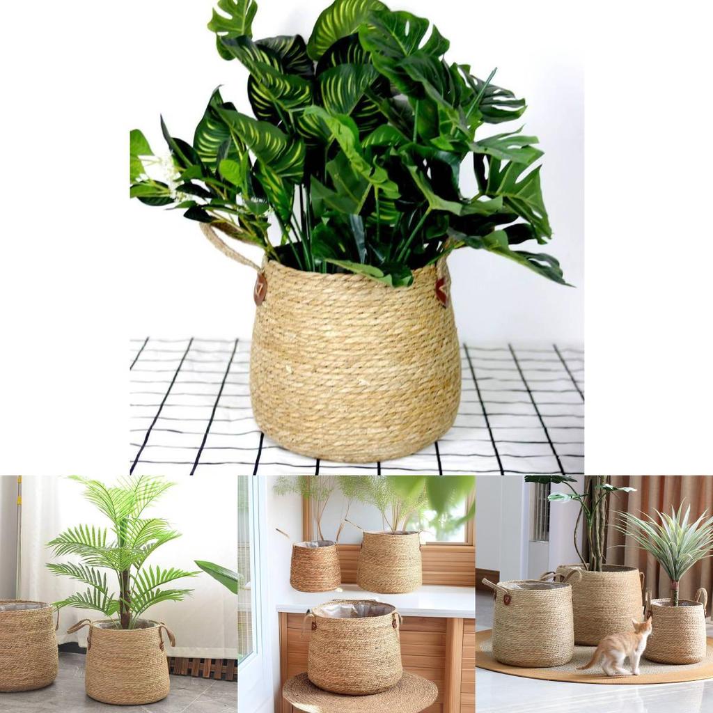 Woven Grass Planter Pot With Breathable Design For Living Room Decor Large Size