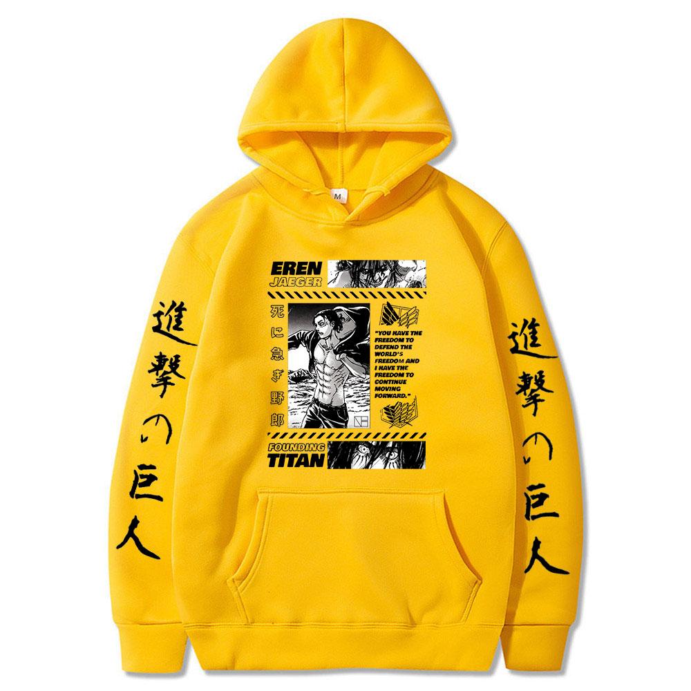 

Атака титанов толстовка Эрен Йегер аниме свитер унисекс Harajuku свитшот модная одежда топы Shingeki No Kyojin уличная одежда 4XL жёлтый