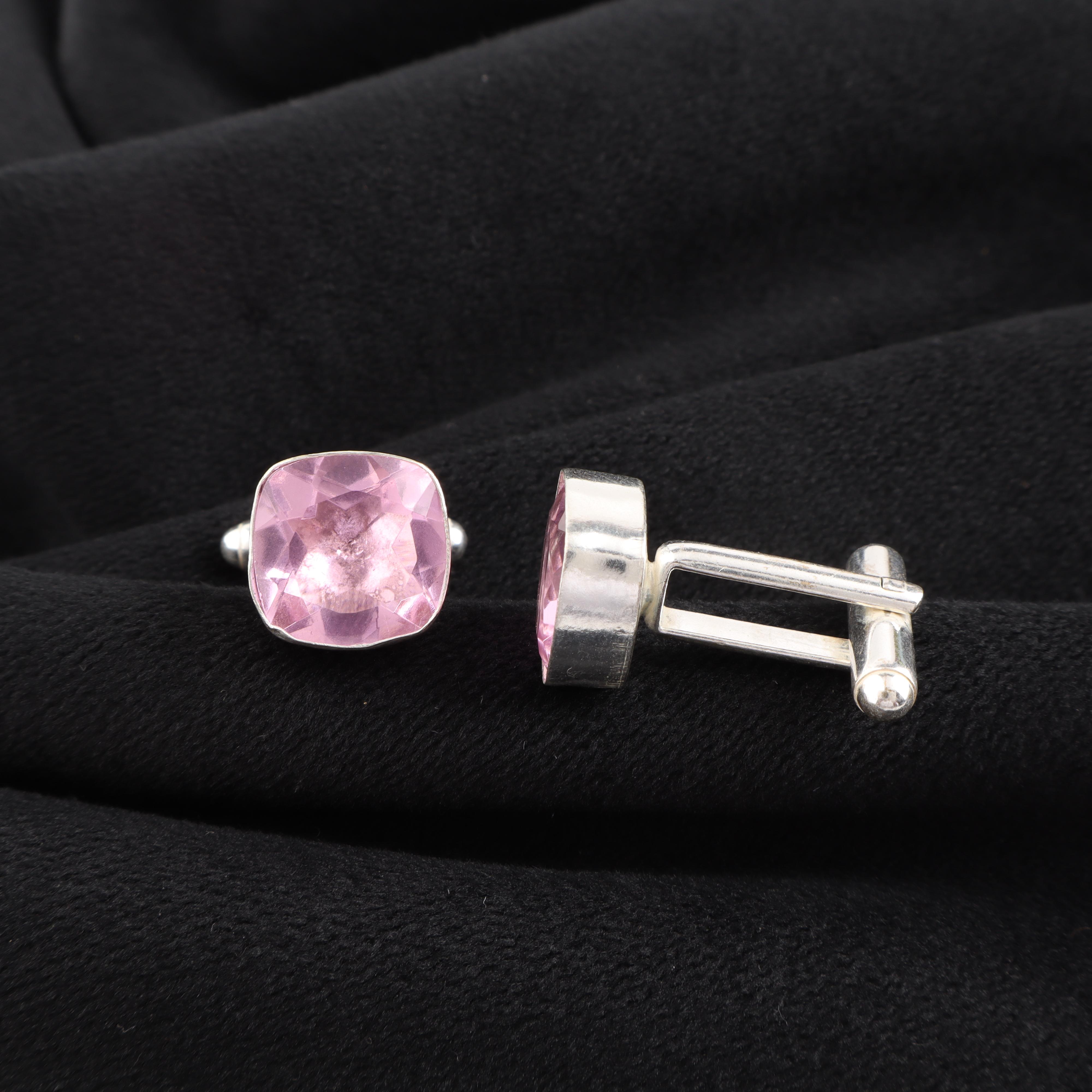 

Pink Morganite Gemstone Silver Cufflink, Cushion Cut Handmade 925 Silver Cufflink, Bohemian Jewelry, Christmas Gifts CL-9-1