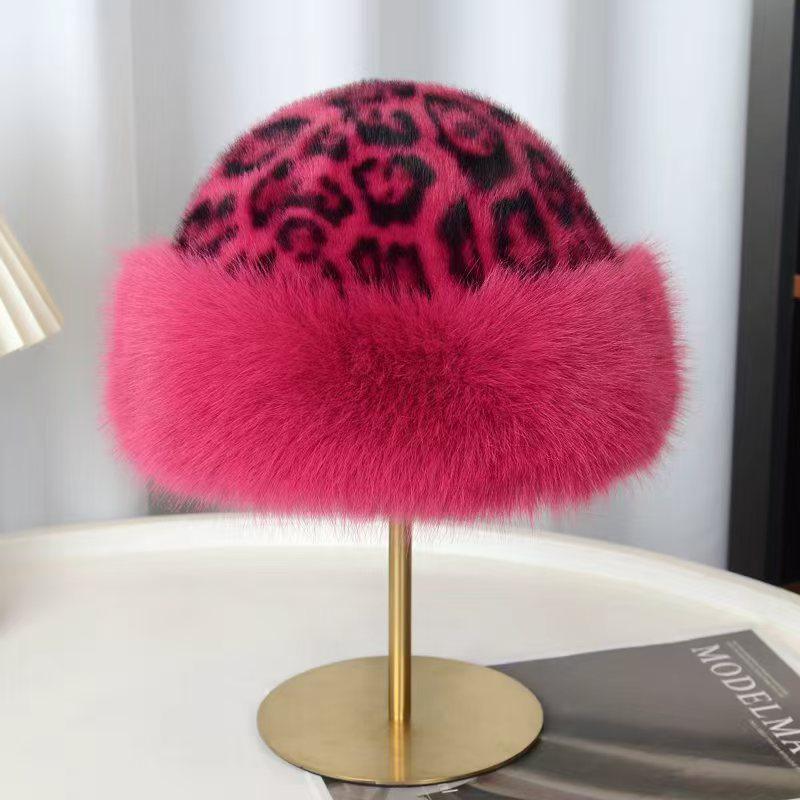 Leopard Print Plush Mongolian Hat: Winter Fashion for Women