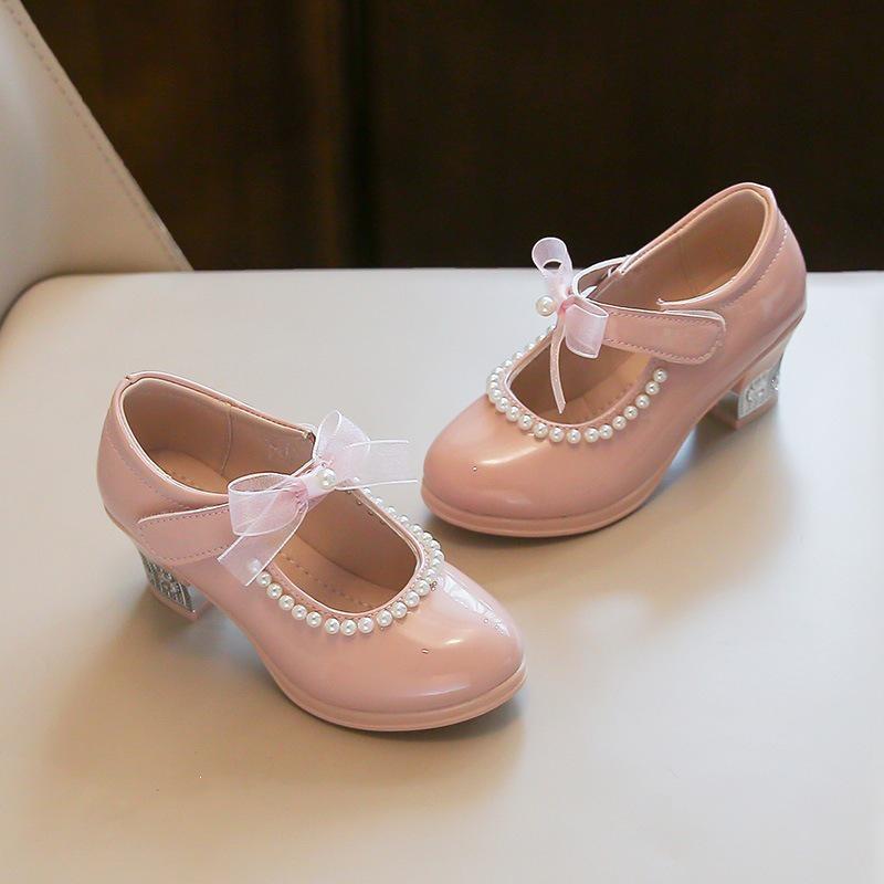 Koreanischer Stil Mädchen Schleife Hoher Absatz Prinzessin Tanzschuhe für Kinder