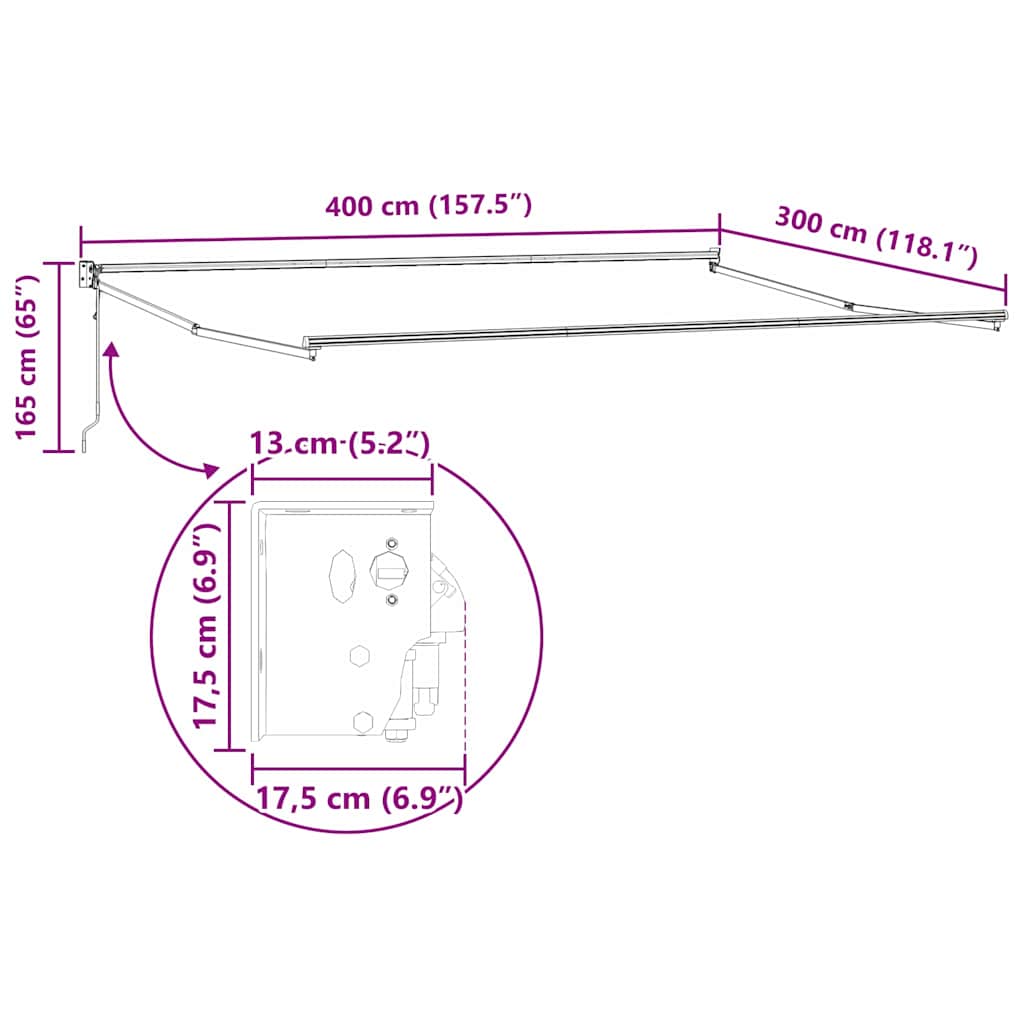 Retractable Awning Beige 400 X 300 Cm Polyester and Metal