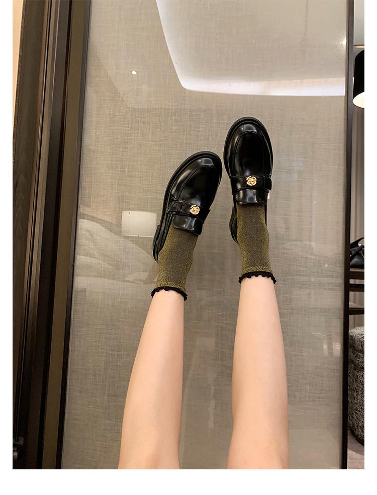 Whole Cowhide~ Thick-soled Camellia Jk Small Leather Shoes, Women's Small Gold Buckle, One Pedal, Lazy with Skirt, Genuine Leather Loafers