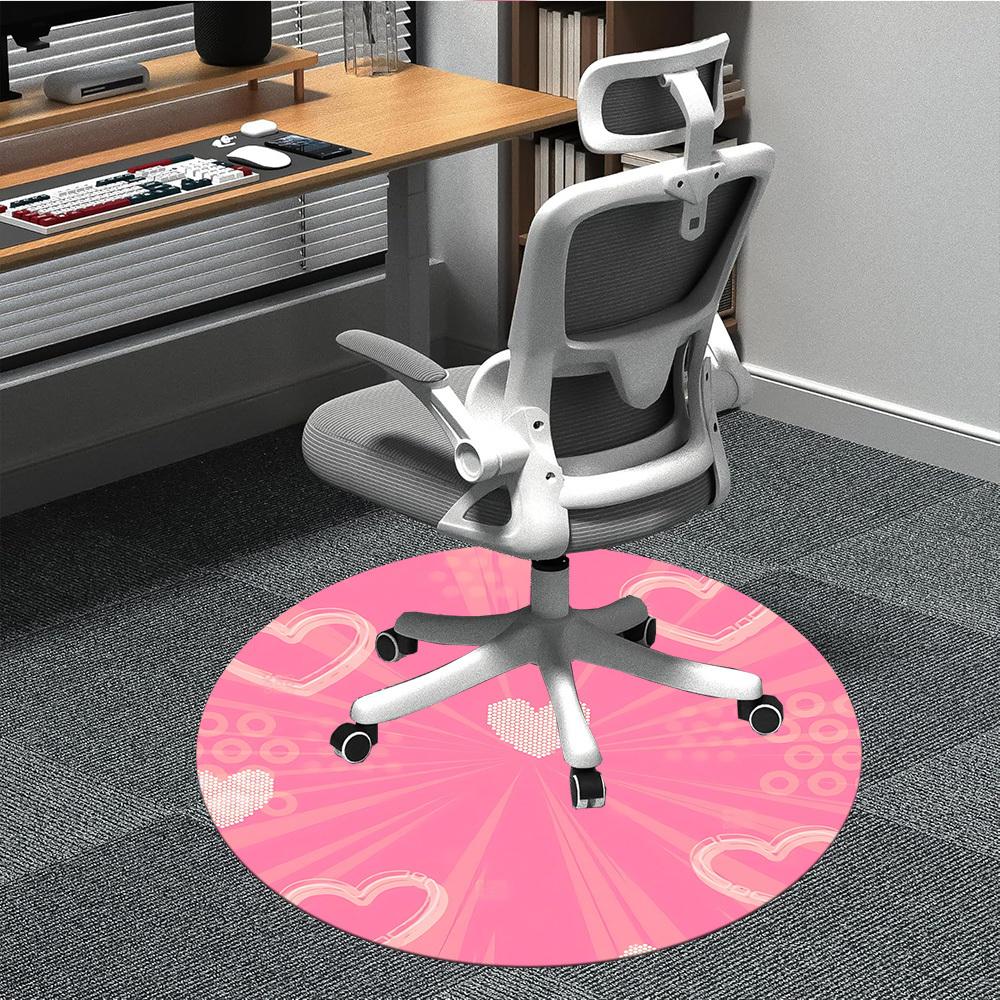 1pc Heart Print Office Round Rug, Carpet for Office, Gaming, Lightweight Round Floor Mat Yy260208006