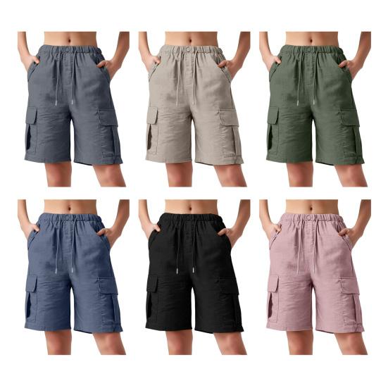 Women Cargo Shorts Drawstring Design High Waisted Loose Fit Hiking Shorts with Functional Deep Pockets Outdoor Activities Casual