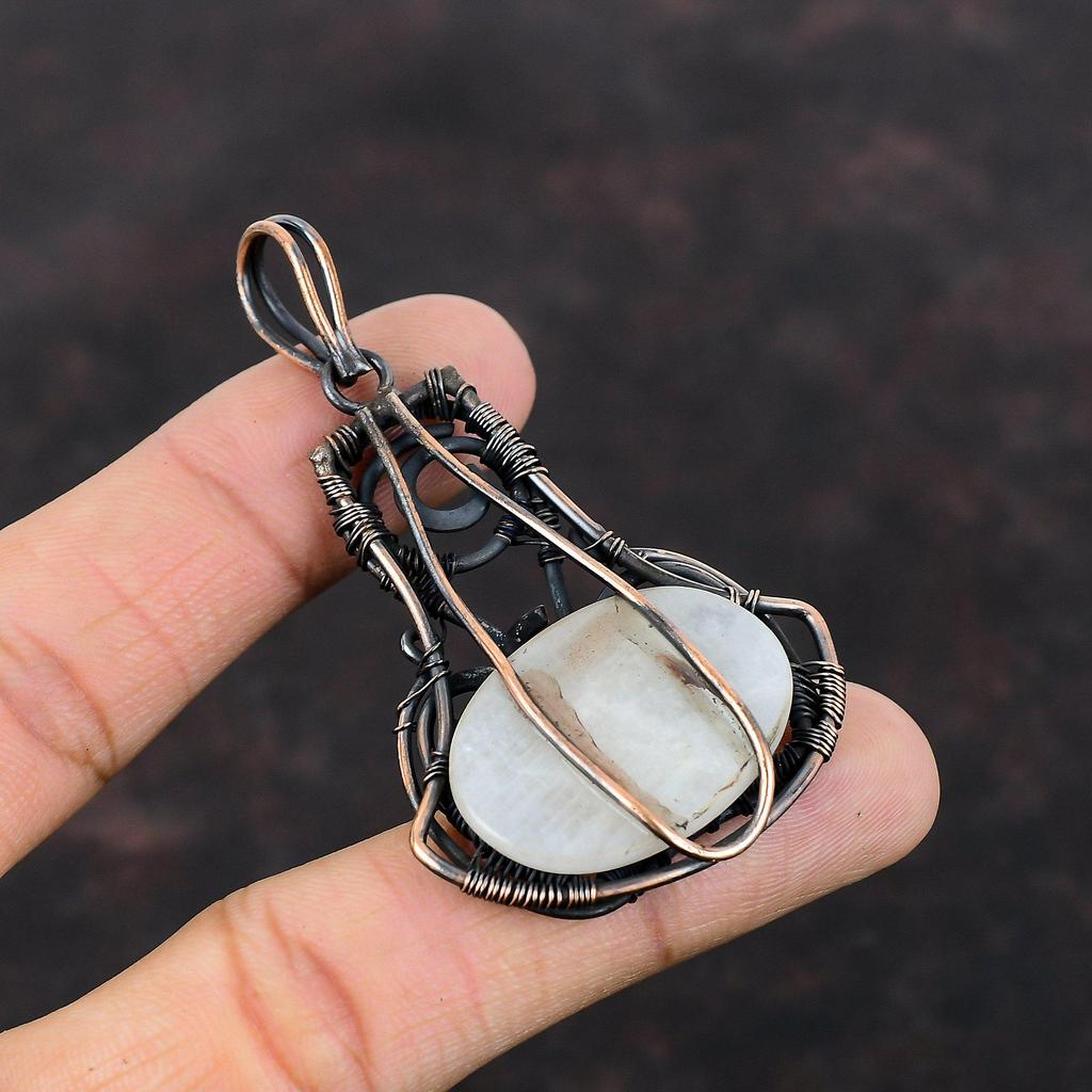Rainbow Moonstone Pendant Copper Wire Wrapped Pendant Handmade Gemstone Jewelry Brand New Pendant Copper Jewelry For Gift Birthstone Pendant